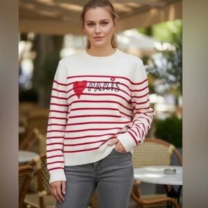 NWT Calligraphie by Anthropologie striped Paris ❤️ Sweater Sz L